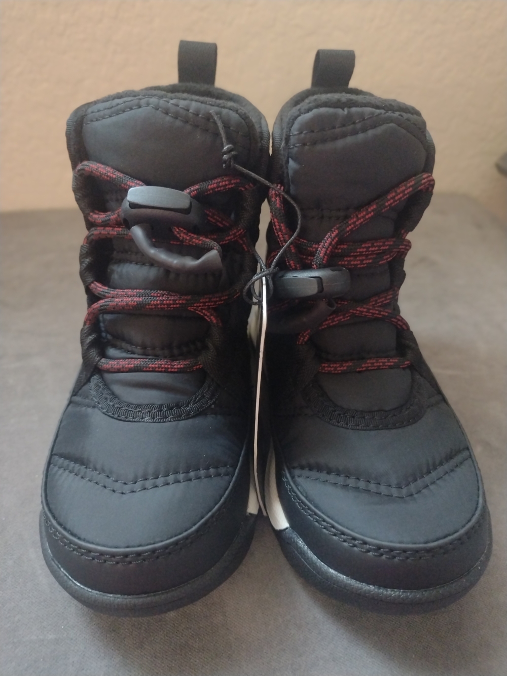 Sorel Children's Size 8 Whitney II Short Lace Black Red Boots Waterproof